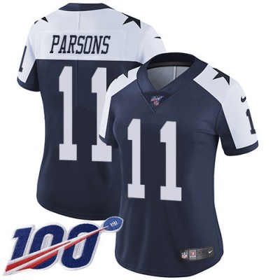 Nike Dallas Cowboys #11 Micah Parsons Navy Blue Thanksgiving Women's Stitched NFL 100th Season Vapor Throwback Limited Jersey